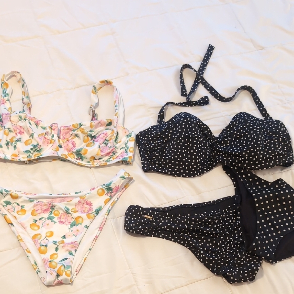 Floral and Polka Dot Bikini Set